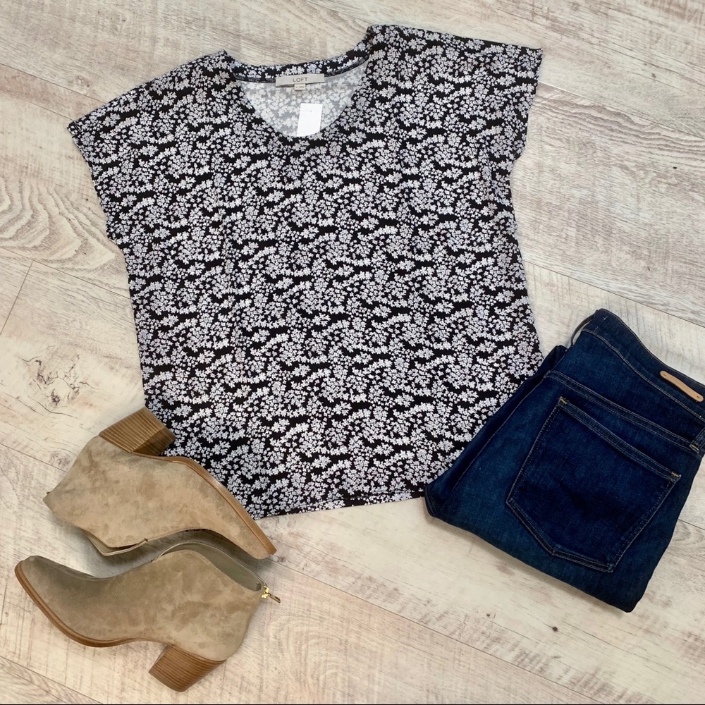 🆕 LOFT Mixed Media Navy Floral Blouse